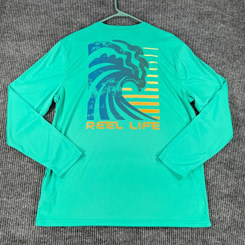 Reel Life Shirt Mens Large Green Long Sleeve Lightweight Fishing Outdoor Casual